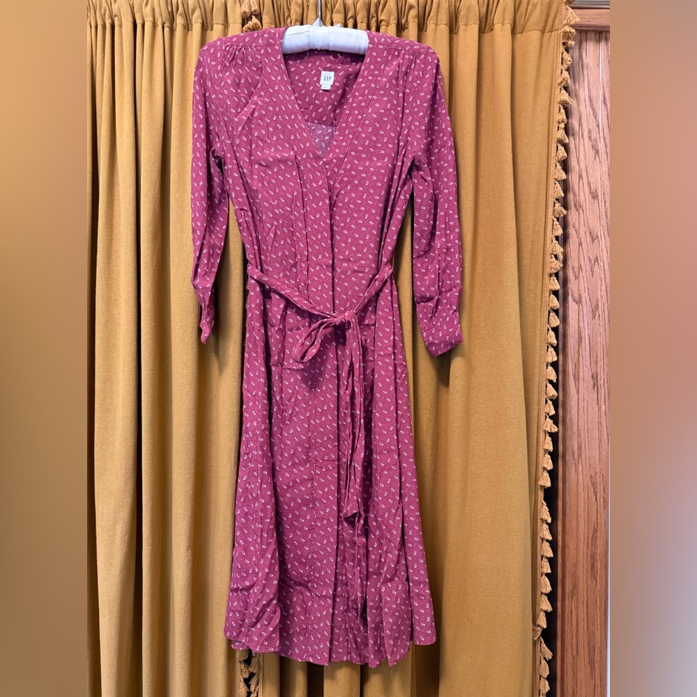 GAP Dusty Rose Wrap Midi Dress with Tiny Floral Print